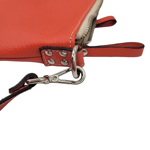 Made In Italy Pebble Grain Leather Orange Adjustable Crossbody Zip Handbag - Picture 4 of 12